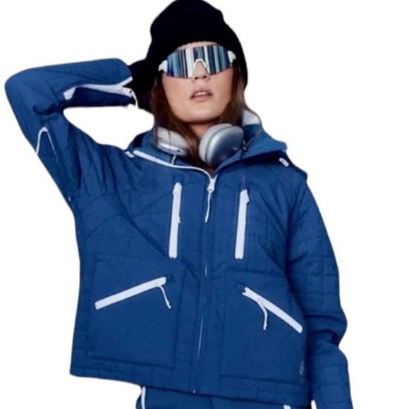 Free People Movement All Prepped Short Parka Ski Jacket Blue Size Large NWT - Picture 1 of 17